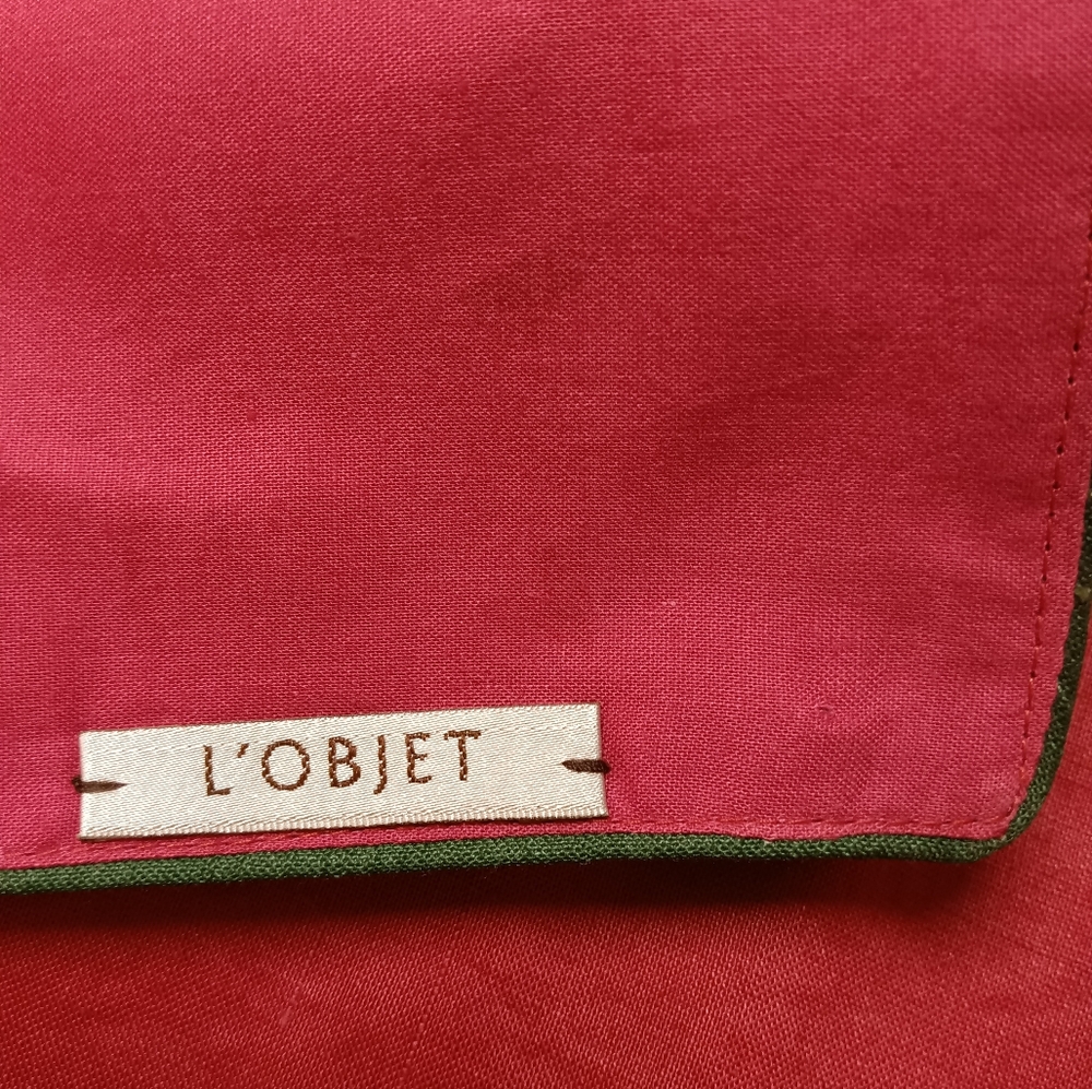 L'Objet Linen Placemats Set of 4 - Red w/ Green Piping